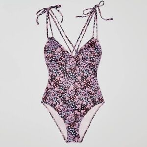 New Floral One Piece Swimsuit with Open Back